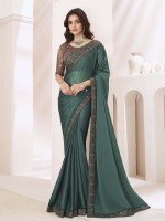 Teal Green Pattern Georgette Silk Saree